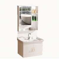 Simple Style Water Proof  Wall-hung PVC Bathroom Cabinet Combo with Good Paint Ceramic Basin Bathroom Furniture 3083-70