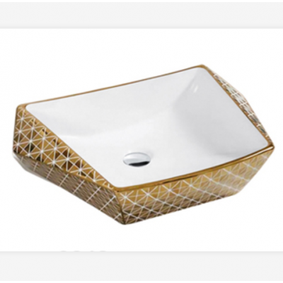 Rectangular Bathroom Art Basin Gold Ceramic Bathroom Sink