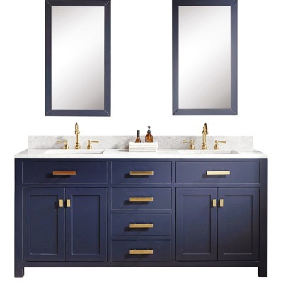 Blue Double Sink plywood and solid wood Bathroom Vanity for household,modern style bathroom cabinet with double sink and mirror