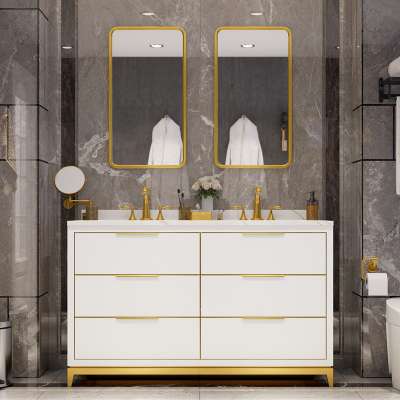 45in.double sink golden accessories toilet vanities with legs, faucets and LED mirror luxury cabinets bathroom hotel types