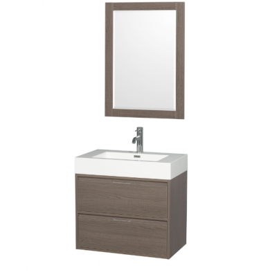 30" wall-mounted bathroom vanity set with resin countertop and integrated wash sink,mirror toilet cabinet gray oak hotel type