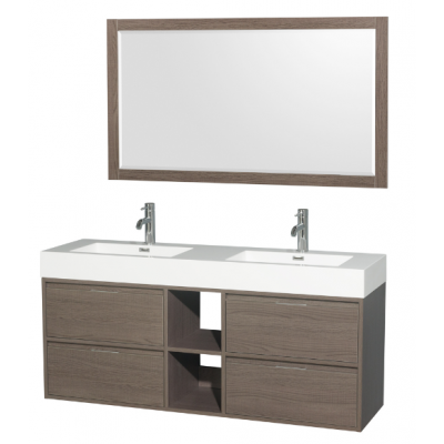 60" double wash basin toilet cabinet with ceramic countertop, framed mirror modern MDF vanity American design in bathroom