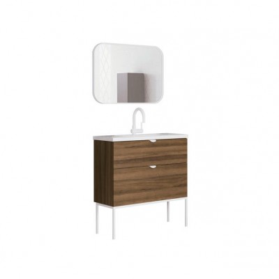 32"Modern walnut single vanity with stainless steel legs and mirror American toilet cabinet bathroom furniture for hotels