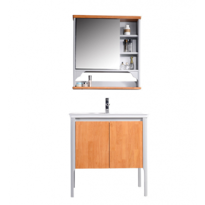 32"bright PVC bathroom vanity with bathmirror and shelf for hotel ,modern New arrival bathroom furniture cabinet