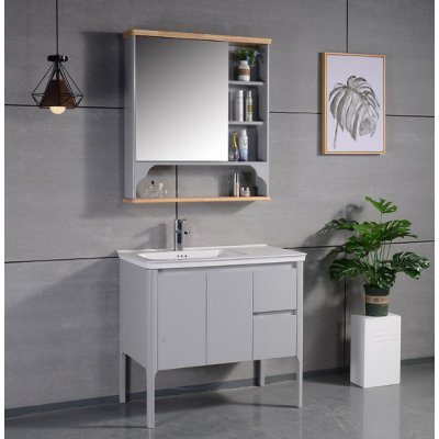 Dove gray bathroom vanity with bathmirror cabinet and shelf  wooden material ,modern 36"bathroom cabinet european tyle