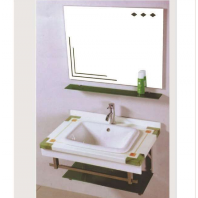 Green And White Bathroom Furniture Hand Wash Glass Basin With Stainless Steel Bracket