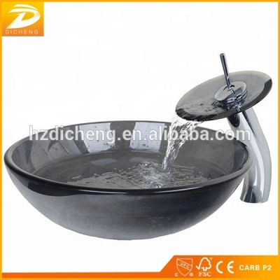 Modern Design Black Color Shape Bathroom Glass Wash Basin